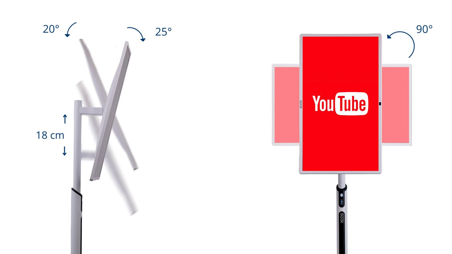 rotate, tilt, or adjust TV . Its multiple options include up to 180° rotation, 45° tilt, and 18 cm height adjustments. 